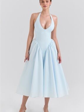 House of CB Pale Blue Halter Midi Dress